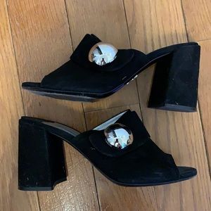 Prada block heel mules 85mm black suede 37.5
